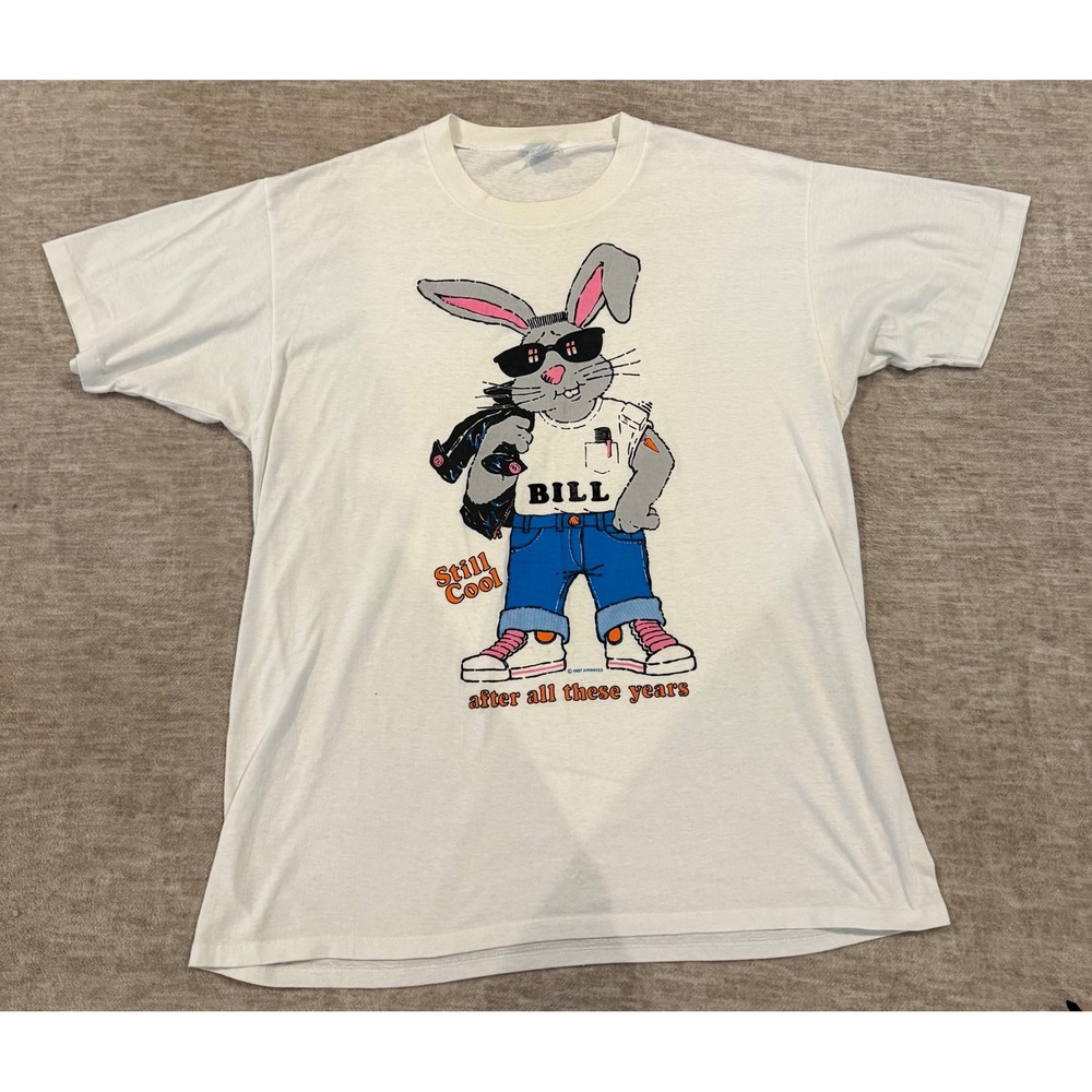 Vintage 80s Airwaves "Still Cool Bill" Bunny T-Shirt - Rabbit Print -‎ Men's XXL